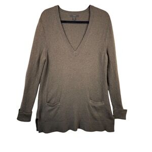 J Crew Sweater Women's Size Medium V‎ Neck Olive Green Pockets Alpaca Wool Blend